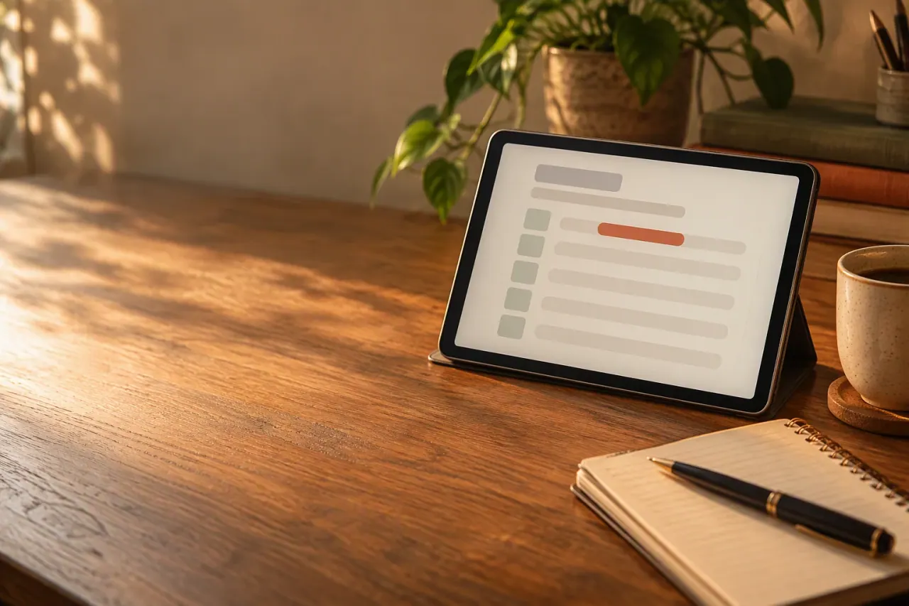 Tablet showing a student progress overview with grade improvement — Nexus Academy